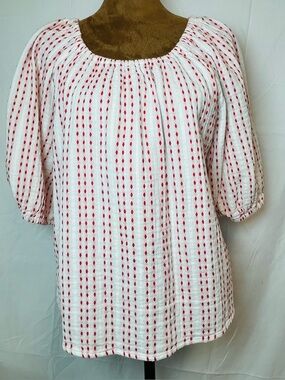 Universal Threads White & Red Dot Peasant Blouse - Women Size Large